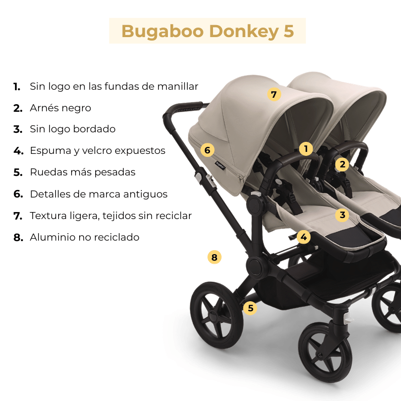 imagen que detalla las caracteristicas del modelo anterior Bugaboo Donkey 5 frente al nuevo Donkey 6